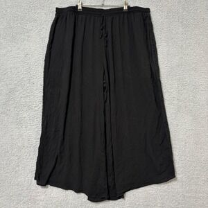 Wide Leg Black Lounge Pants 3X Elastic Waist Drawstring Crochet Side Detail